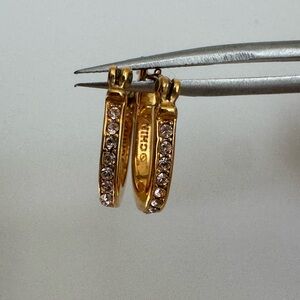 Coach Rose Gold Plated Pavé Signature U-Shaped Huggie Earrings